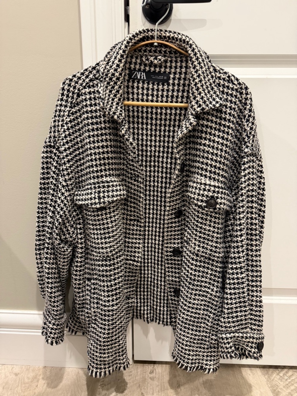 Zara Black and White Houndstooth Oversized Jacket - Picture 1 of 3